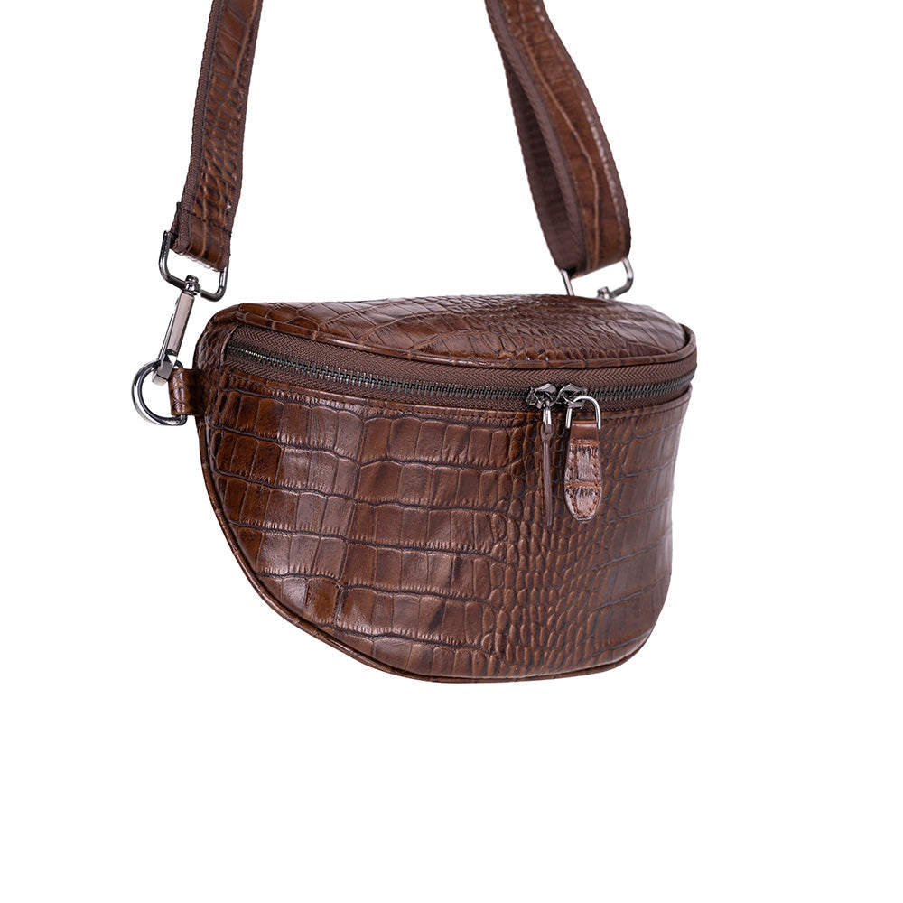 UnBranded Alora Leather Crossbody Bag Crocodile Brown