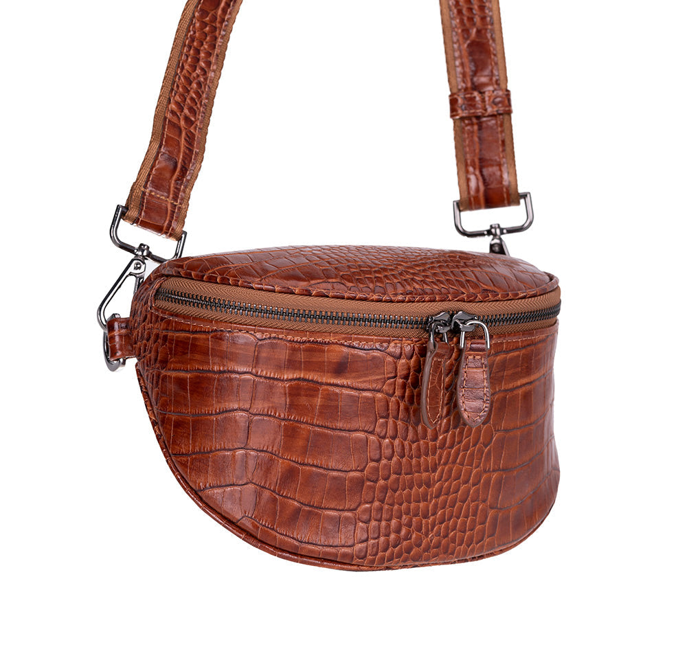 UnBranded Alora Leather Crossbody Bag Crocodile Heather