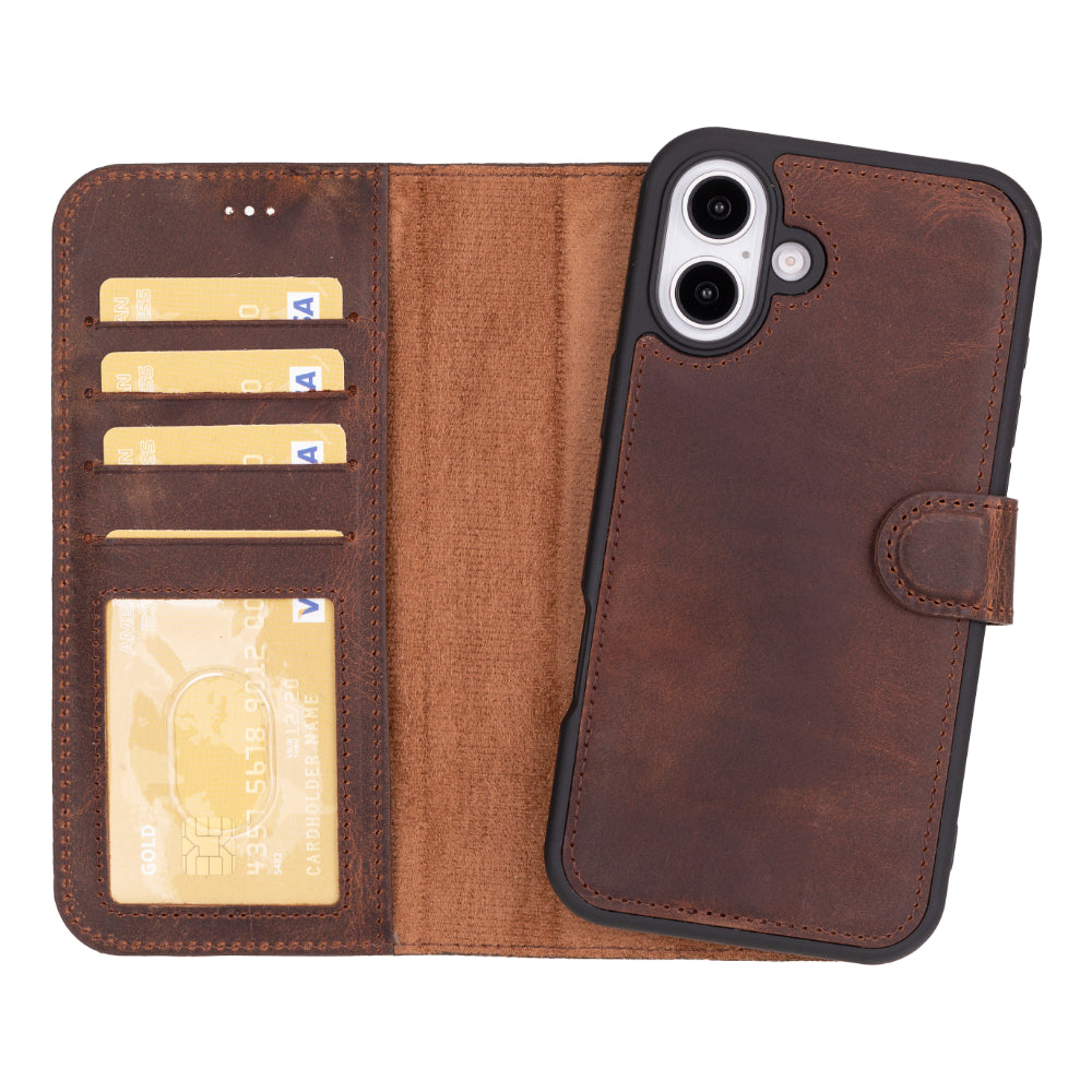 UnBranded Magic iPhone 16 Plus Detachable Leather Wallet Case Saddle Brown