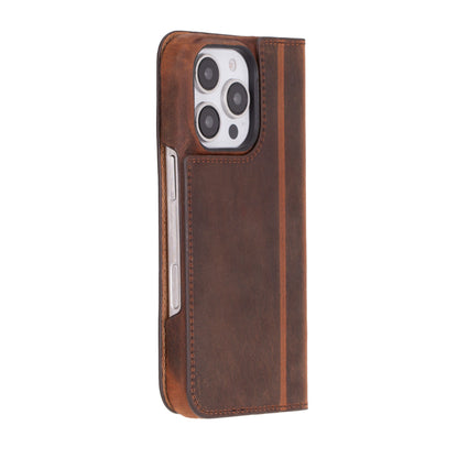 Bayelon Sonat iPhone 16 Pro Leather Folio Case Saddle Brown