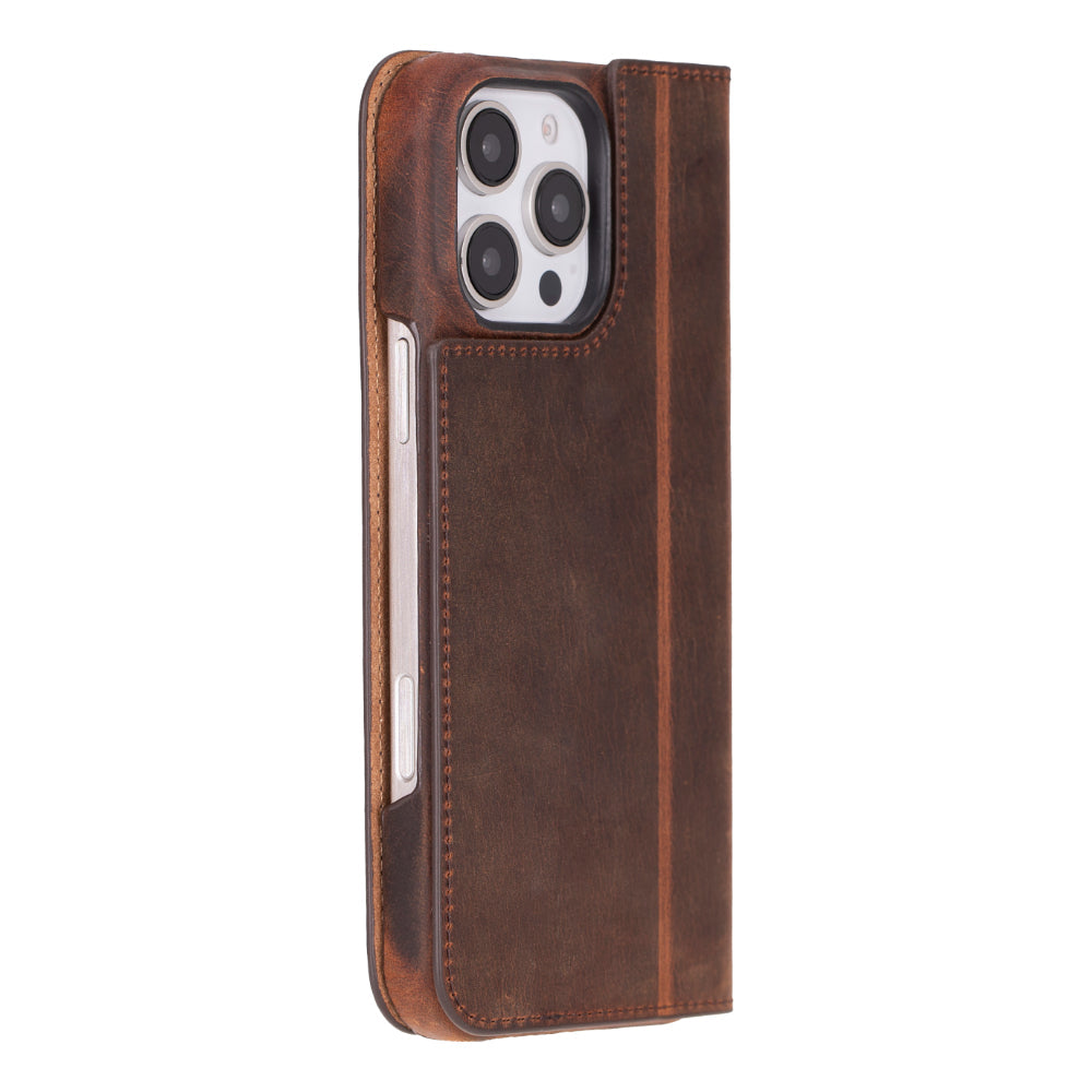 UnBranded Sonat iPhone 16 Pro Max Leather Folio Case Saddle Brown