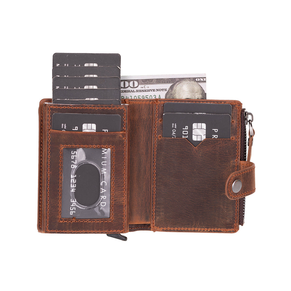 Bayelon Rodos Pop-up Leather Card Holder with RFID Protection Saddle Brown