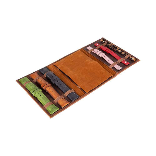 UnBranded Triple Watch Band Leather Organizer Saddle Brown