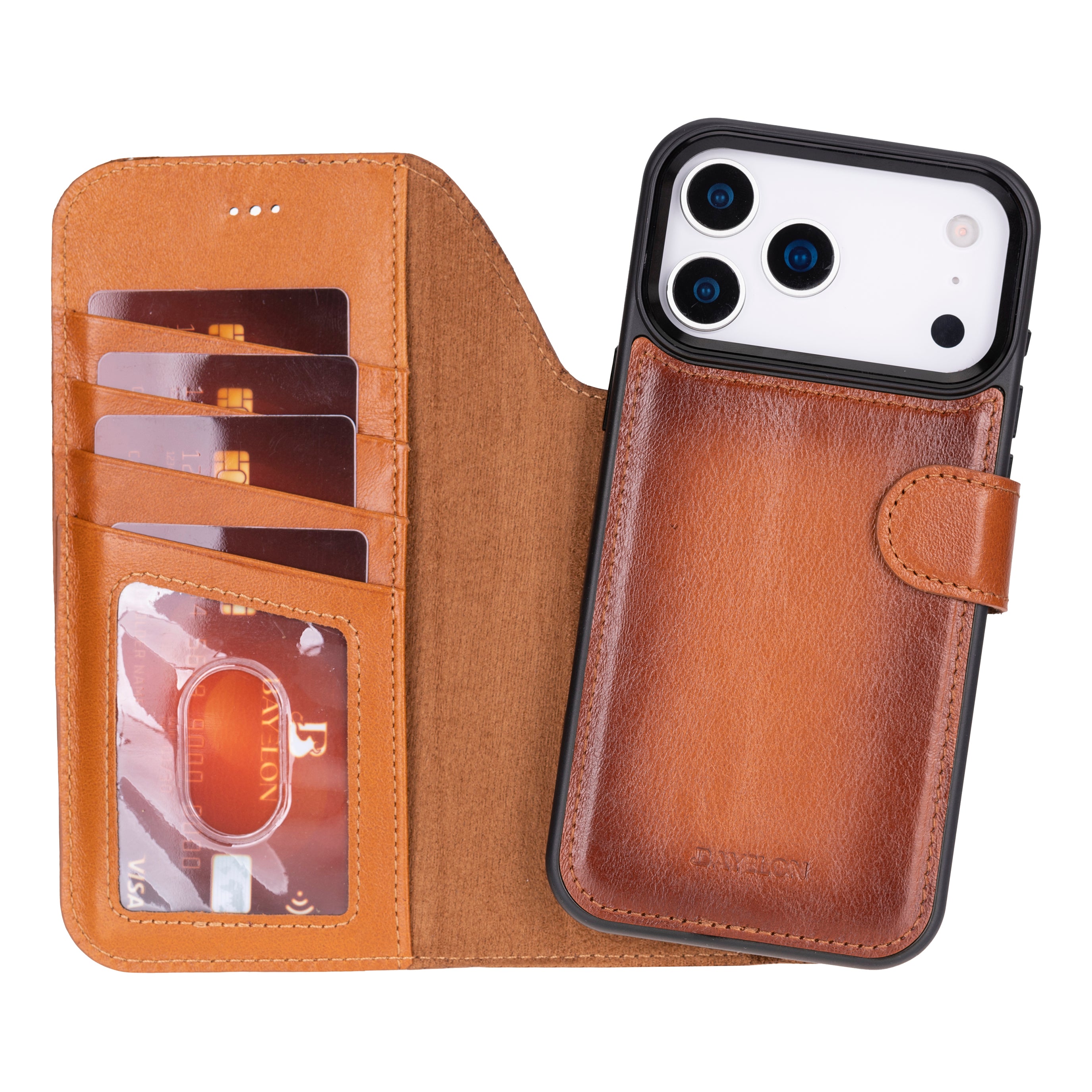Bayelon iPhone 17 Pro Detachable Wallet Case Rustic Tan