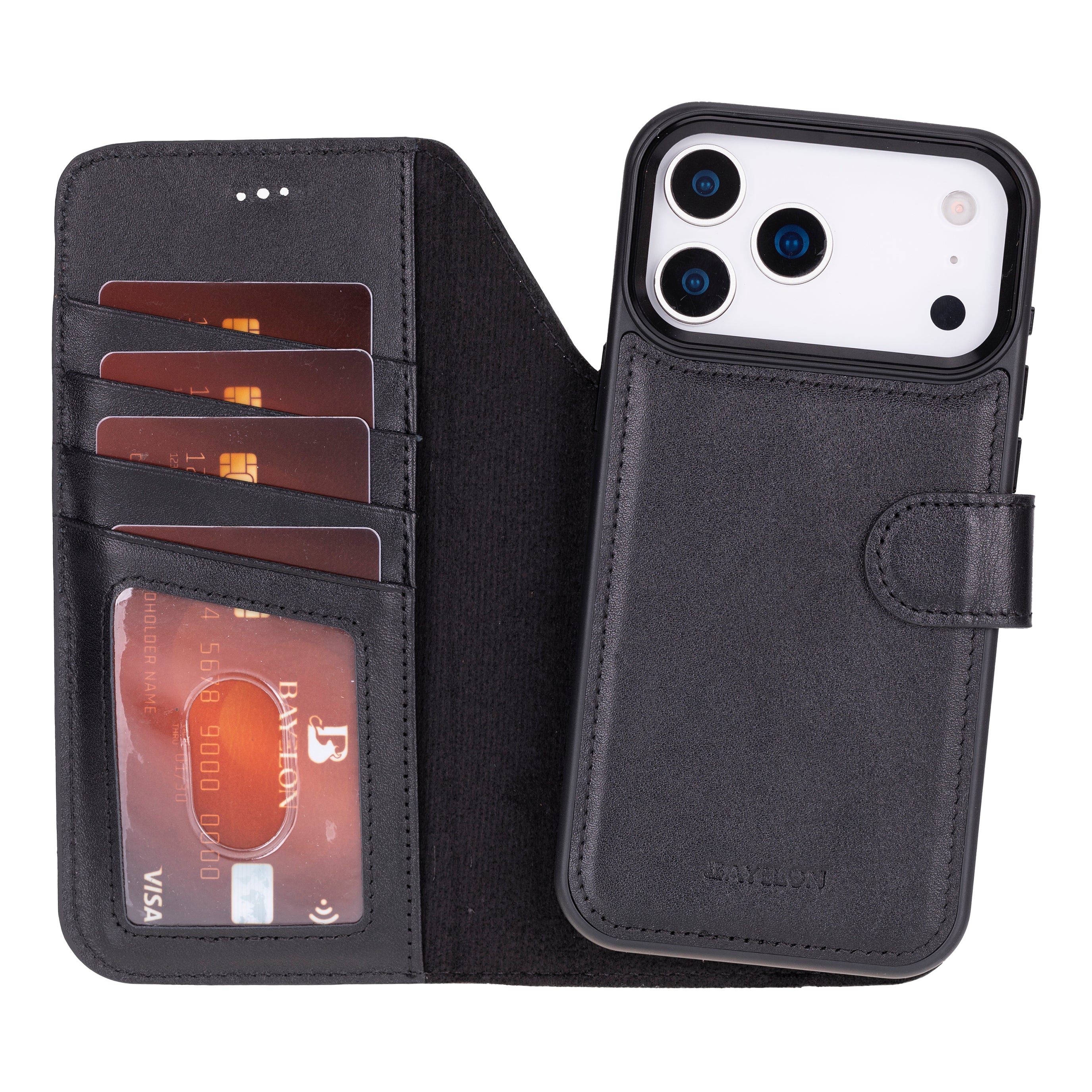 Bayelon iPhone 17 Pro Detachable Wallet Case Rustic Black