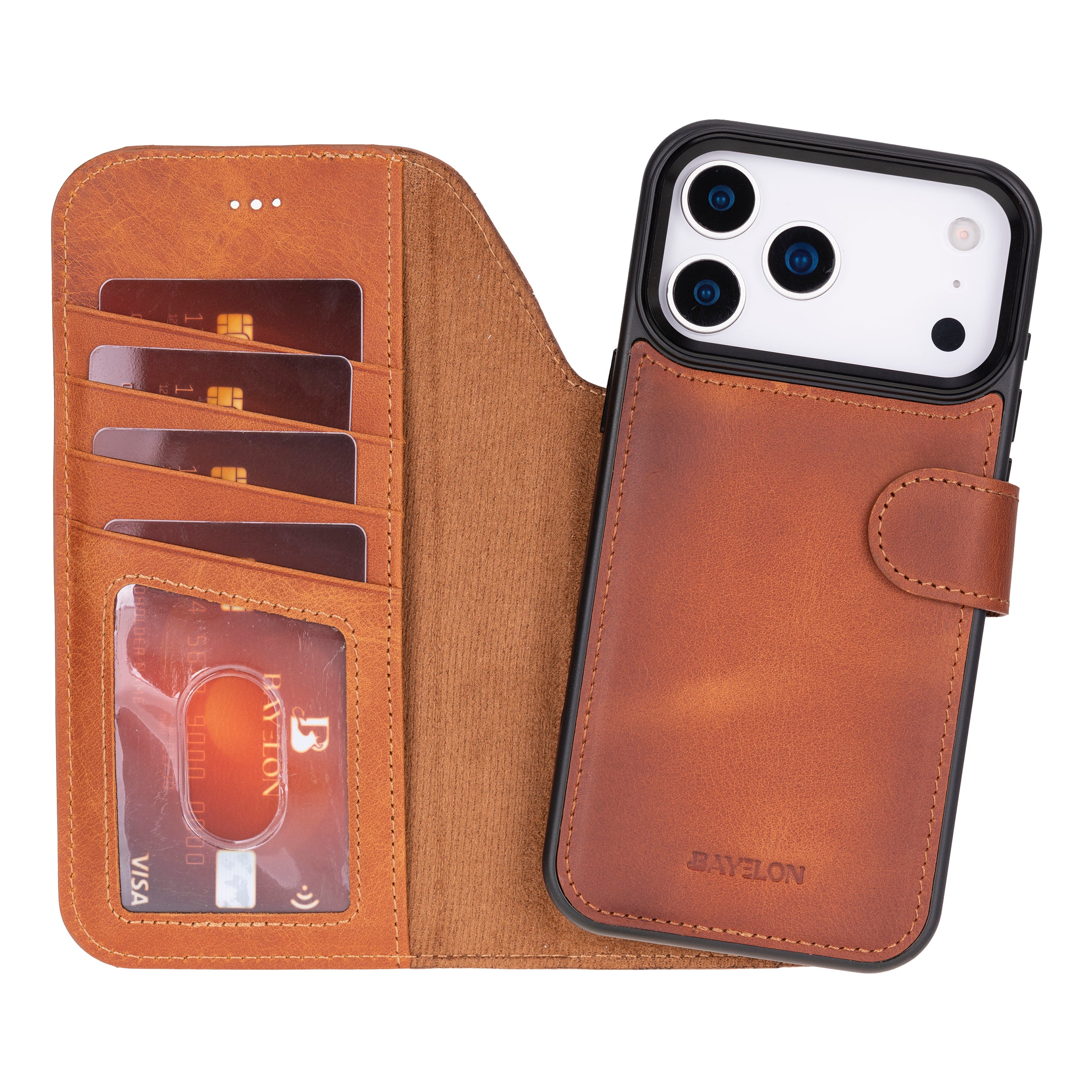 Bayelon iPhone 17 Pro Detachable Wallet Case Vintage Brown