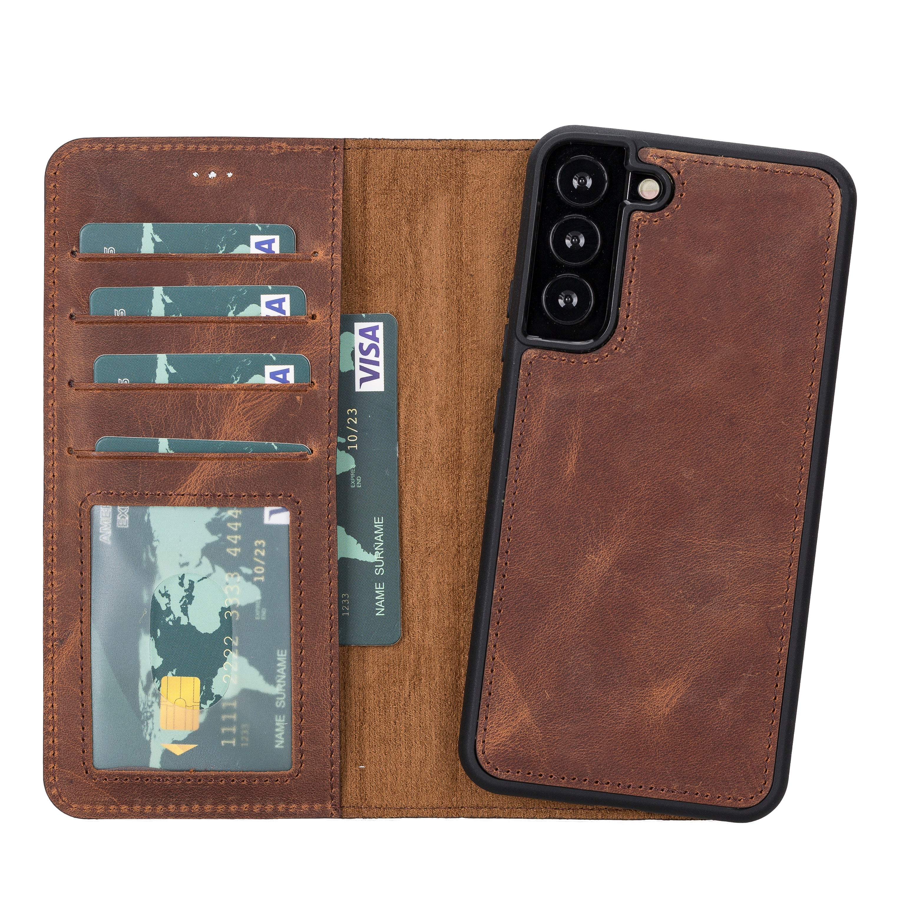 Bayelon Magic Samsung Galaxy S22 Series Leather Wallet Case Saddle Brown