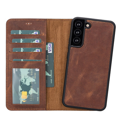 UnBranded Magic Samsung Galaxy S22 Series Detachable Leather Wallet Case - MW Saddle Brown