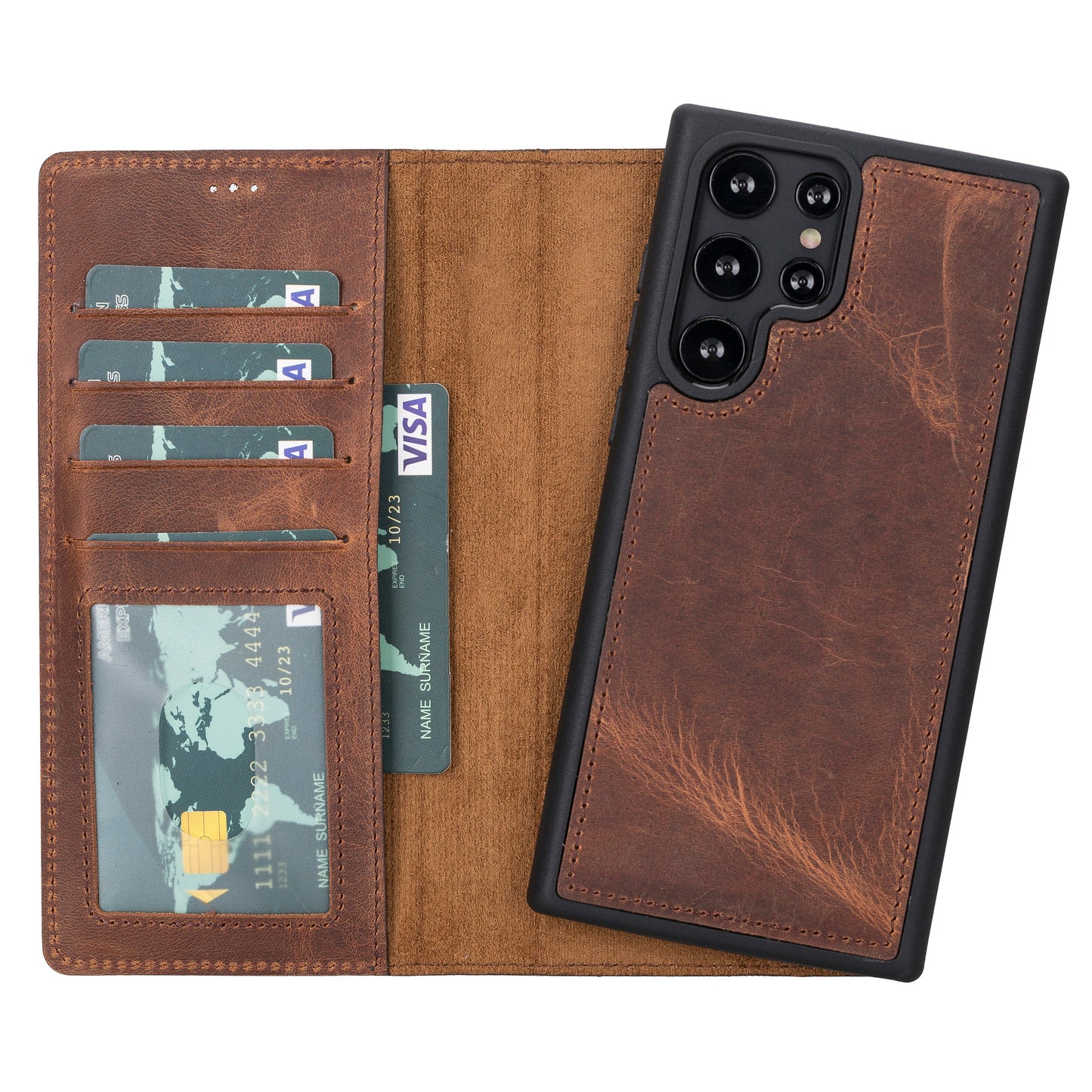 Bouletta Magic Samsung Galaxy S23 Series Detachable Leather Wallet Case - MW Galaxy S23 Ultra Saddle Brown