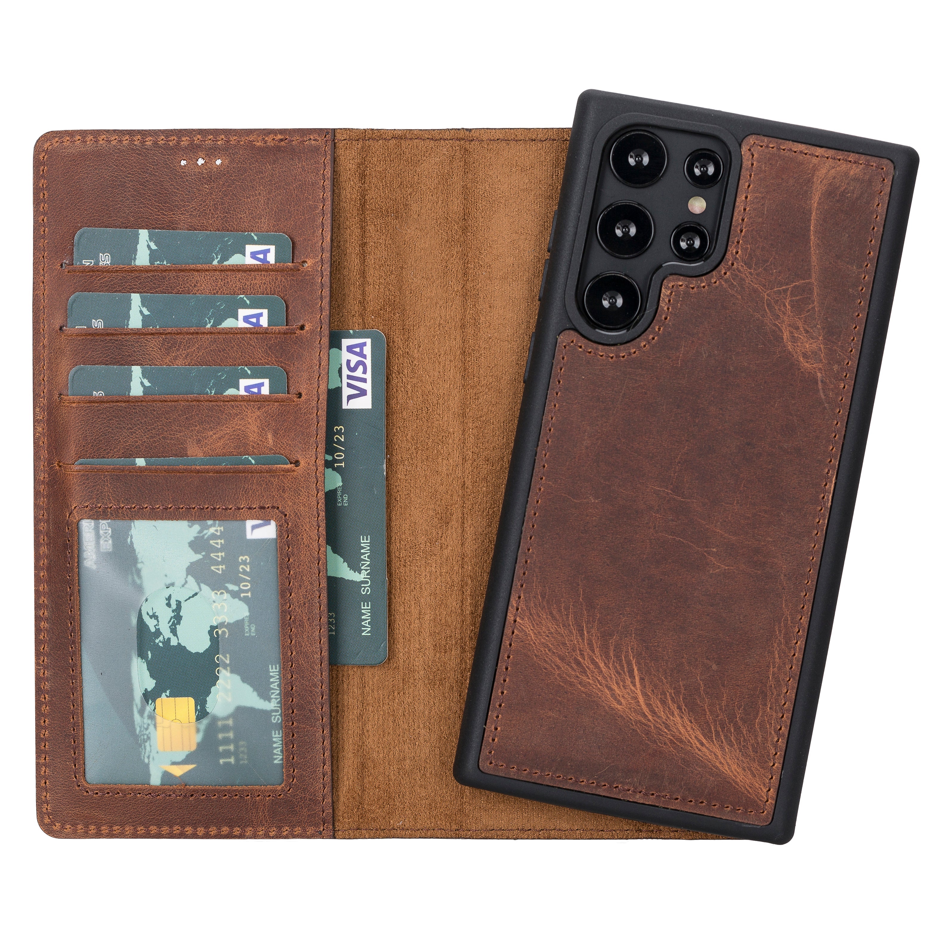 Bayelon Magic Samsung Galaxy S22 Series Leather Wallet Case Galaxy S22 Ultra Saddle Brown