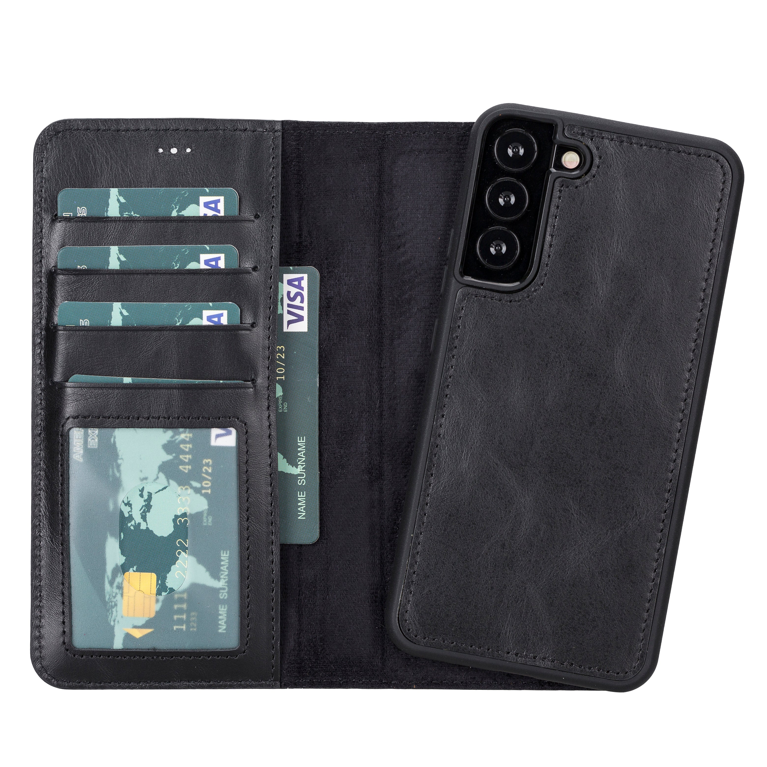 Bayelon Magic Samsung Galaxy S22 Series Leather Wallet Case Black