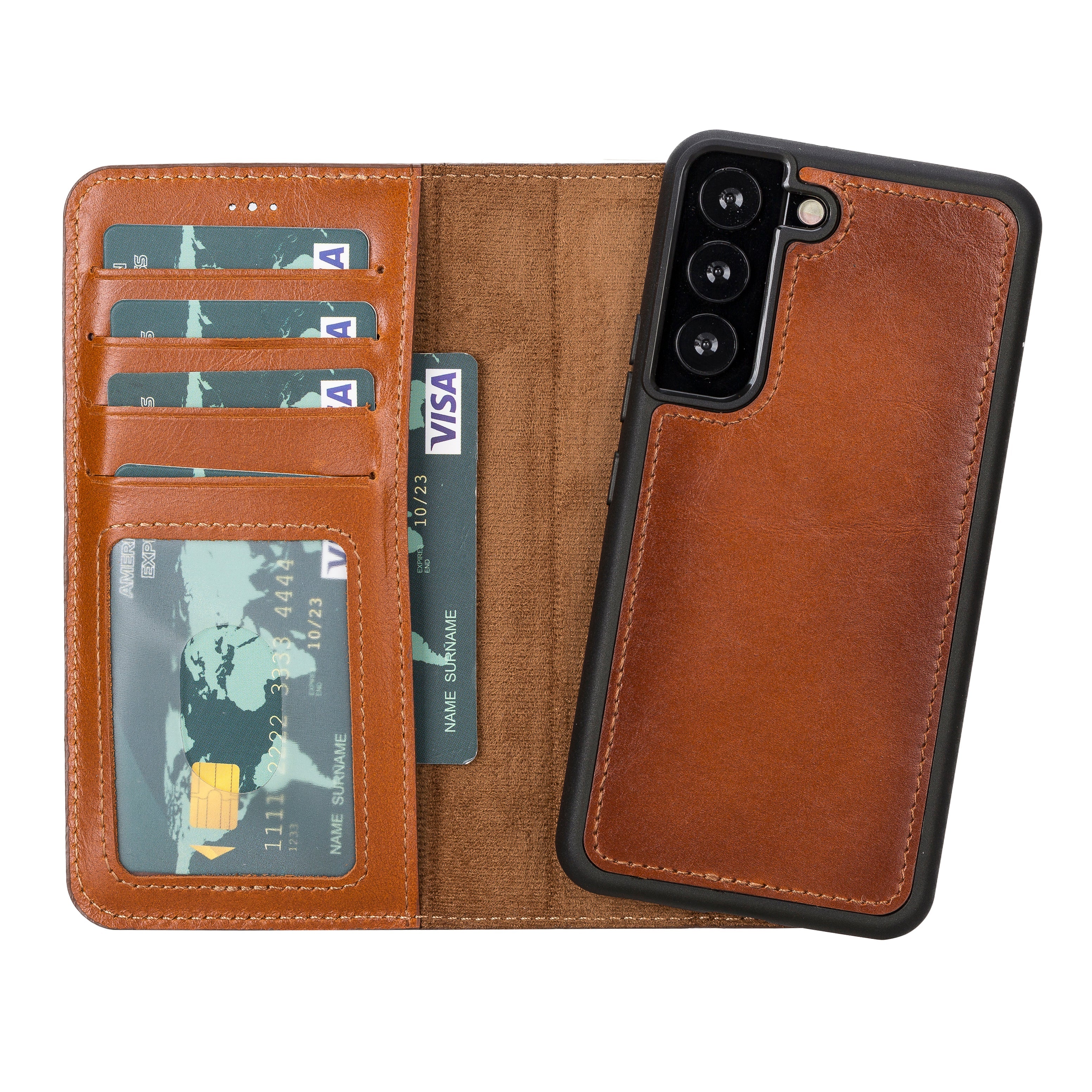 Bayelon Magic Samsung Galaxy S22 Series Leather Wallet Case Tan