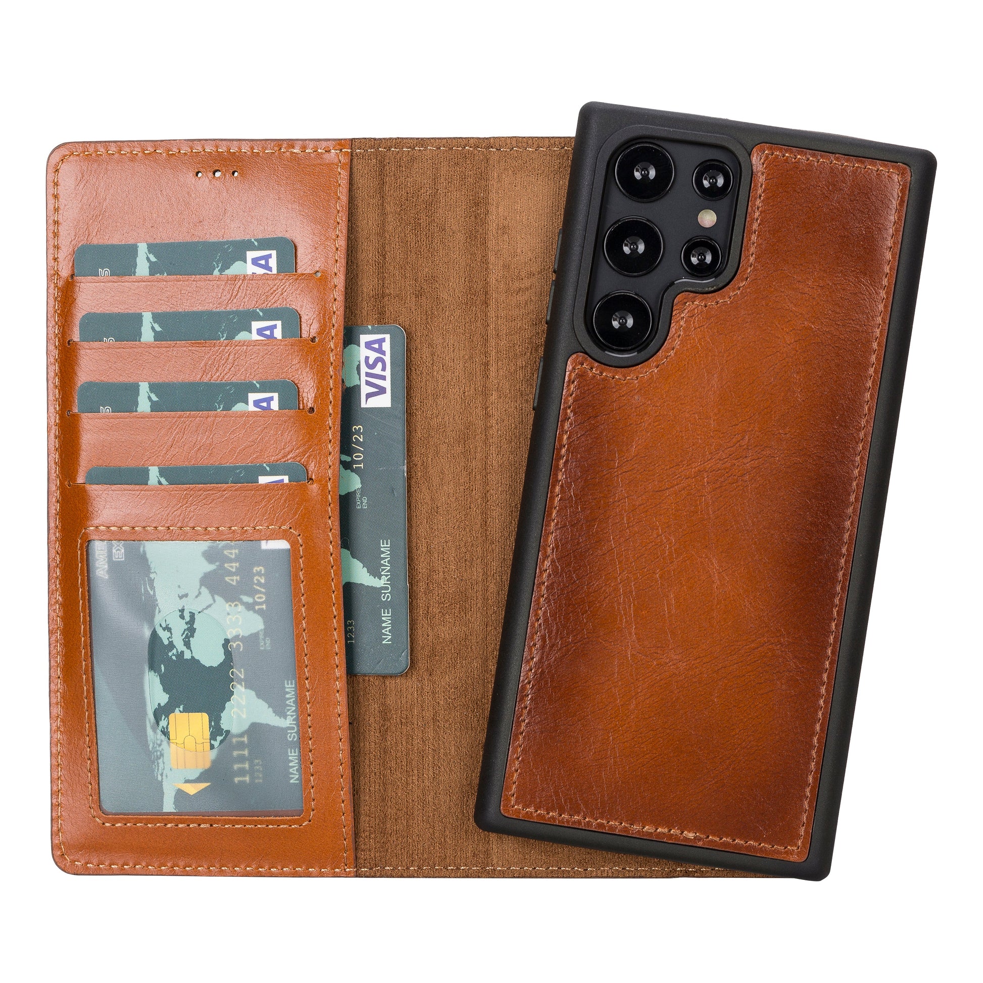 UnBranded Magic Samsung Galaxy S22 Series Detachable Leather Wallet Case - MW Galaxy S22 Ultra Tan