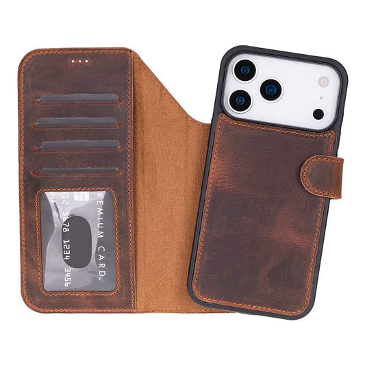 UnBranded Magic iPhone 17 Pro Max Leather Detachable Wallet Case Saddle Brown