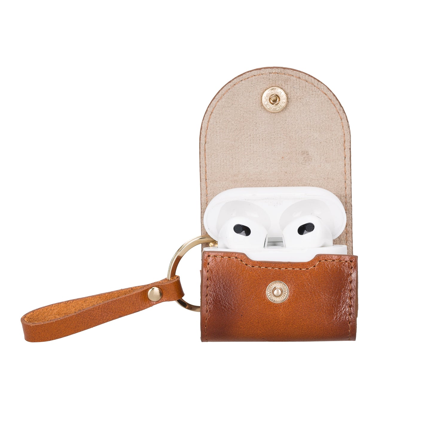 UnBranded Mai Snap AirPods 4th and 3rd Gen Leather Case Tan