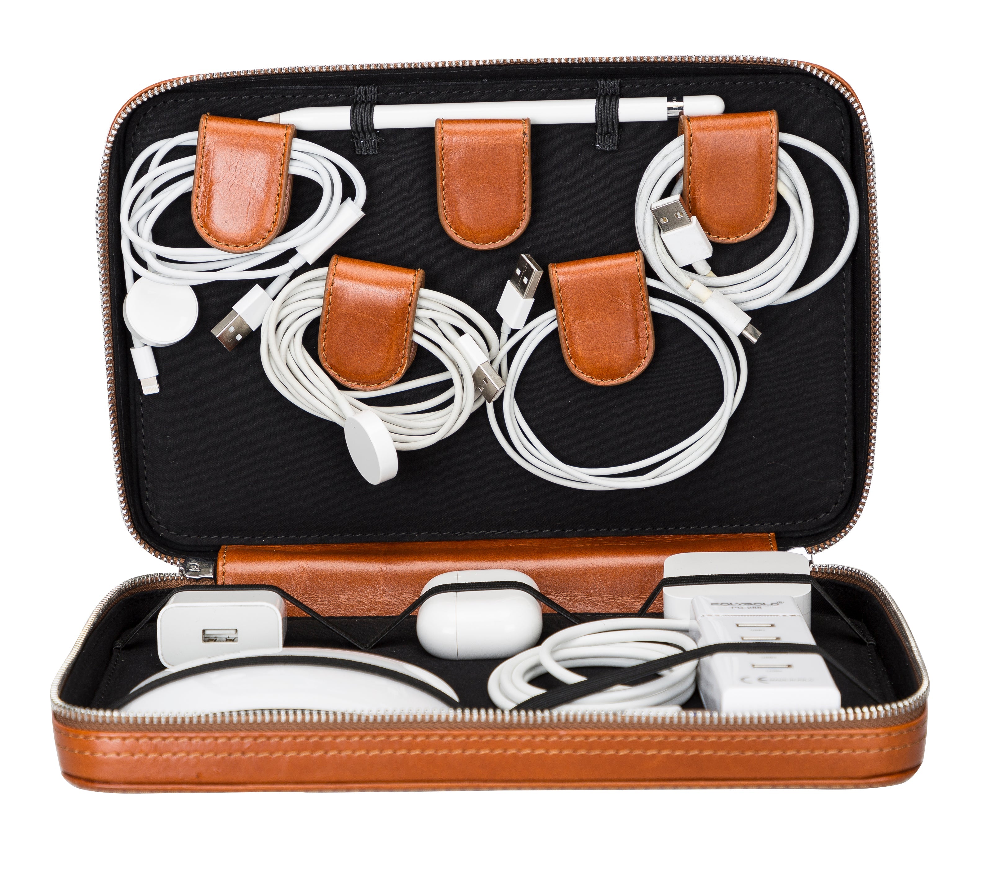 Bayelon Orbex Genuine Leather Travel Cable Organizer Tan