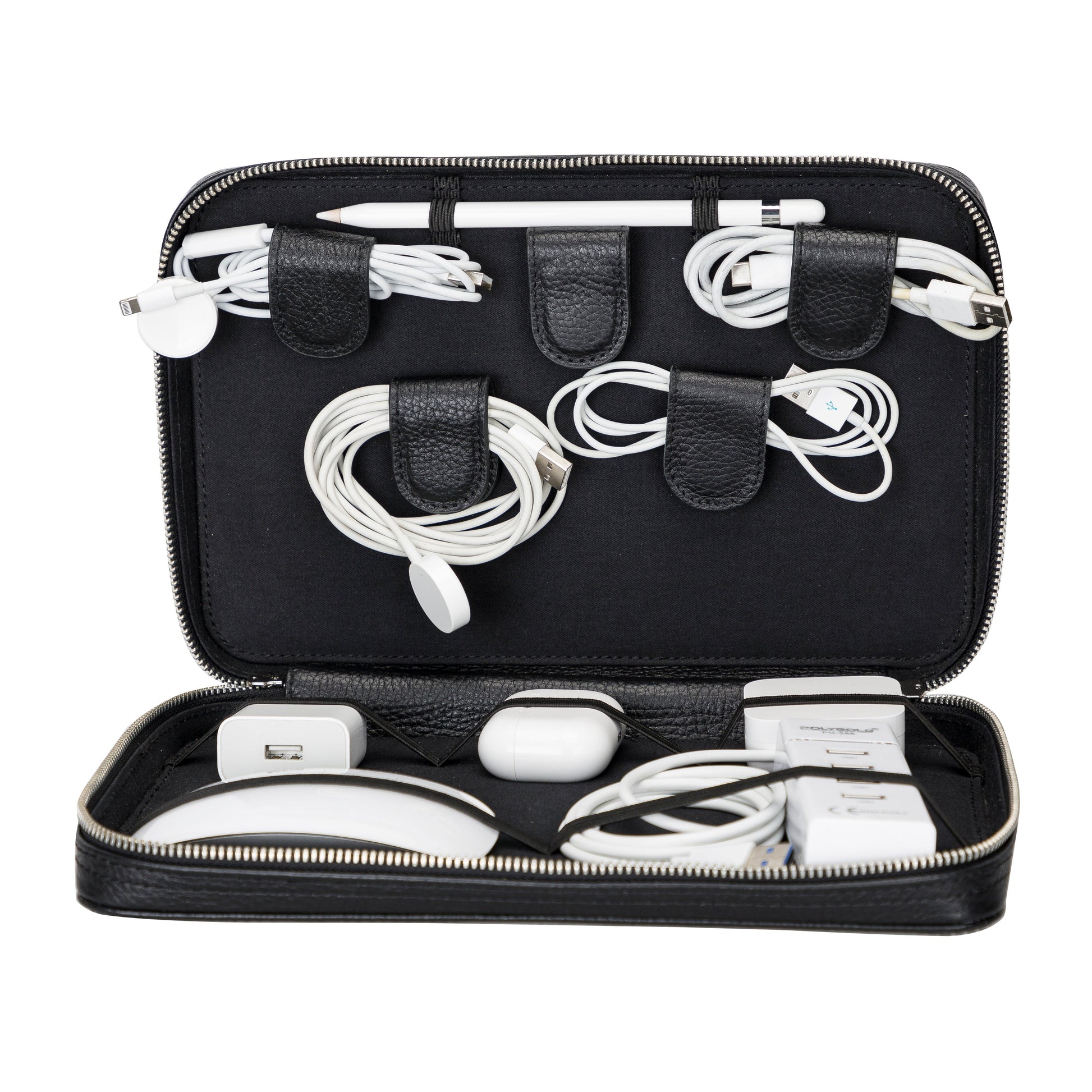 Bouletta Orbex Genuine Leather Travel Cable Organizer Pebble Black