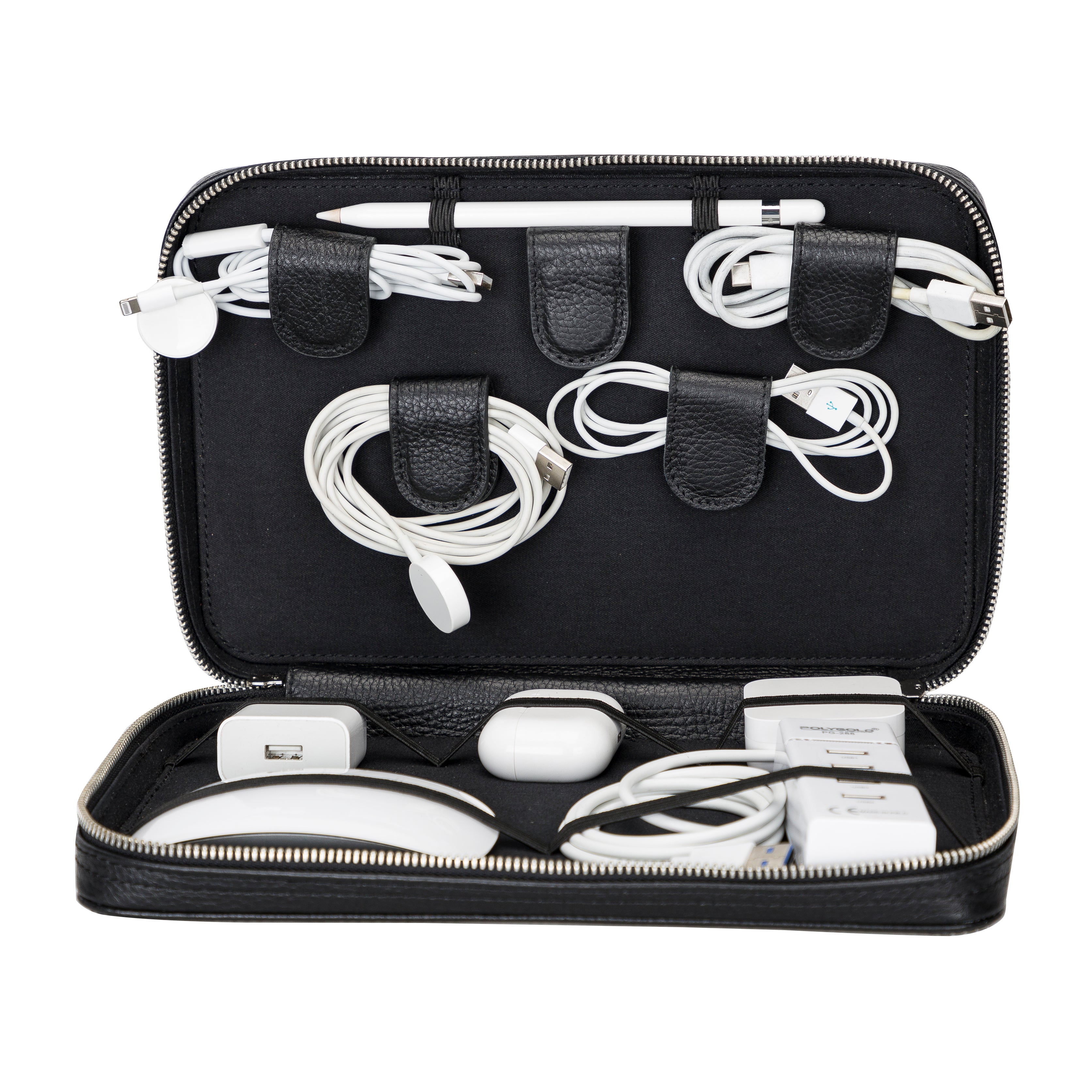 Bayelon Orbex Genuine Leather Travel Cable Organizer Pebble Black