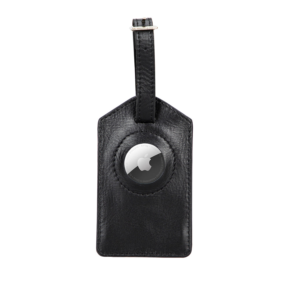 Bayelon Airconrad Premium Leather Luggage Tag with AirTag Compatibility Black