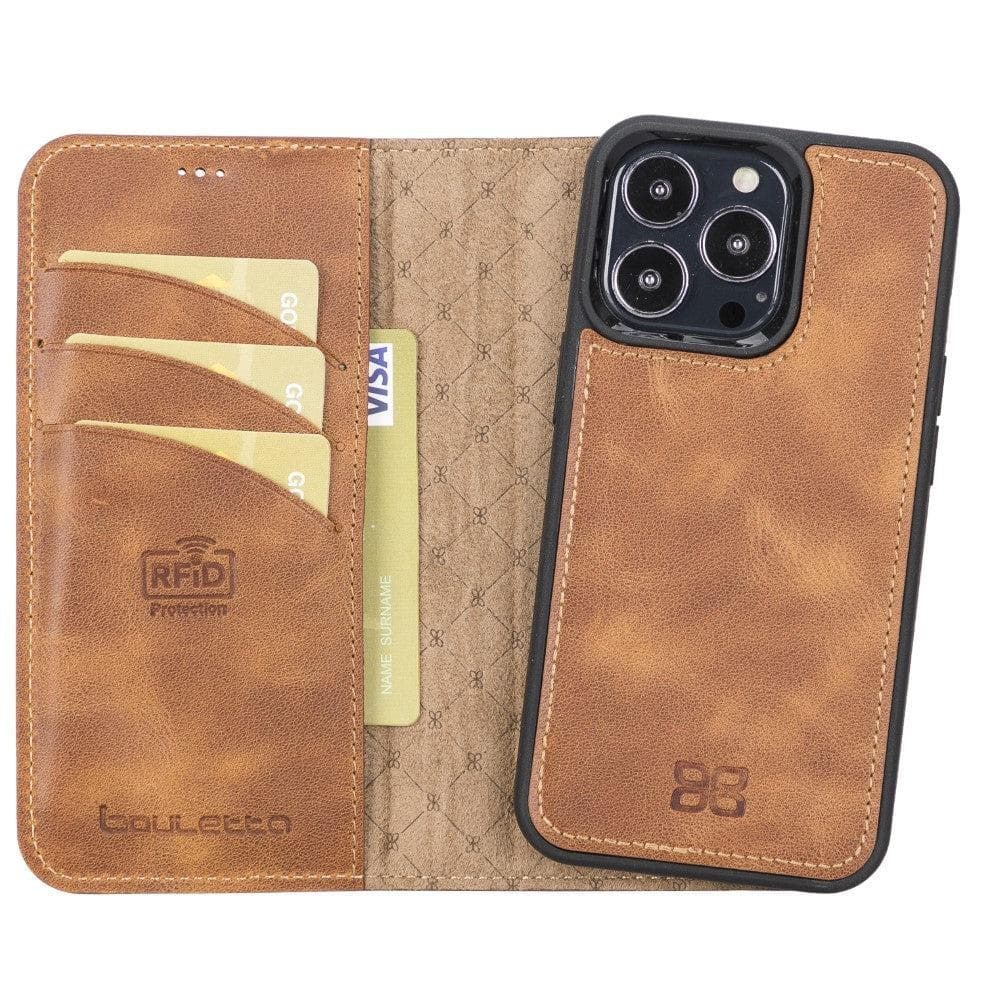 Bayelon Magic iPhone 13 Series Detachable Leather Wallet Case - MW Golden Tan