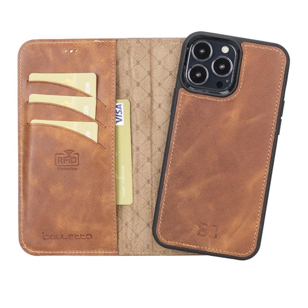 Bayelon Magic iPhone 13 Series Detachable Leather Wallet Case - MW I Phone 13 Pro Max Golden Tan