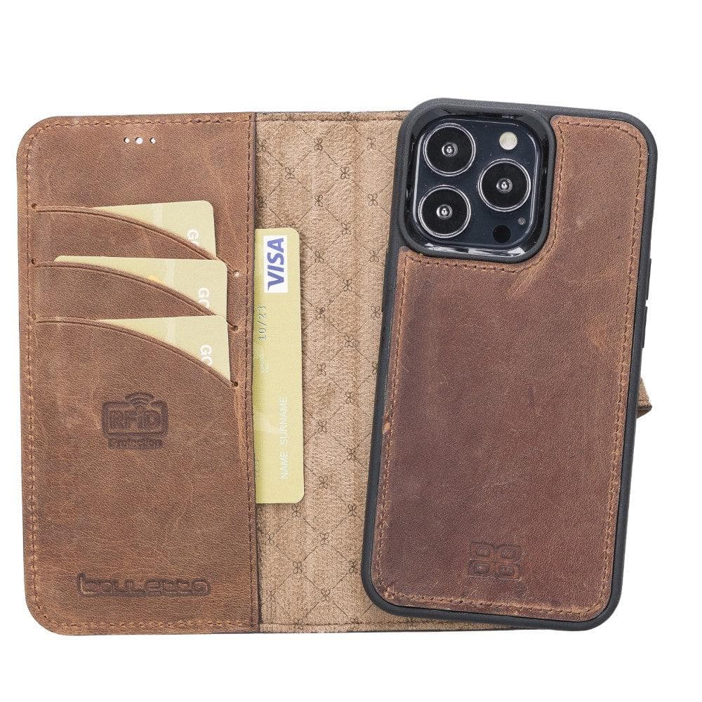 Bayelon Magic iPhone 13 Series Detachable Leather Wallet Case - MW Saddle Brown