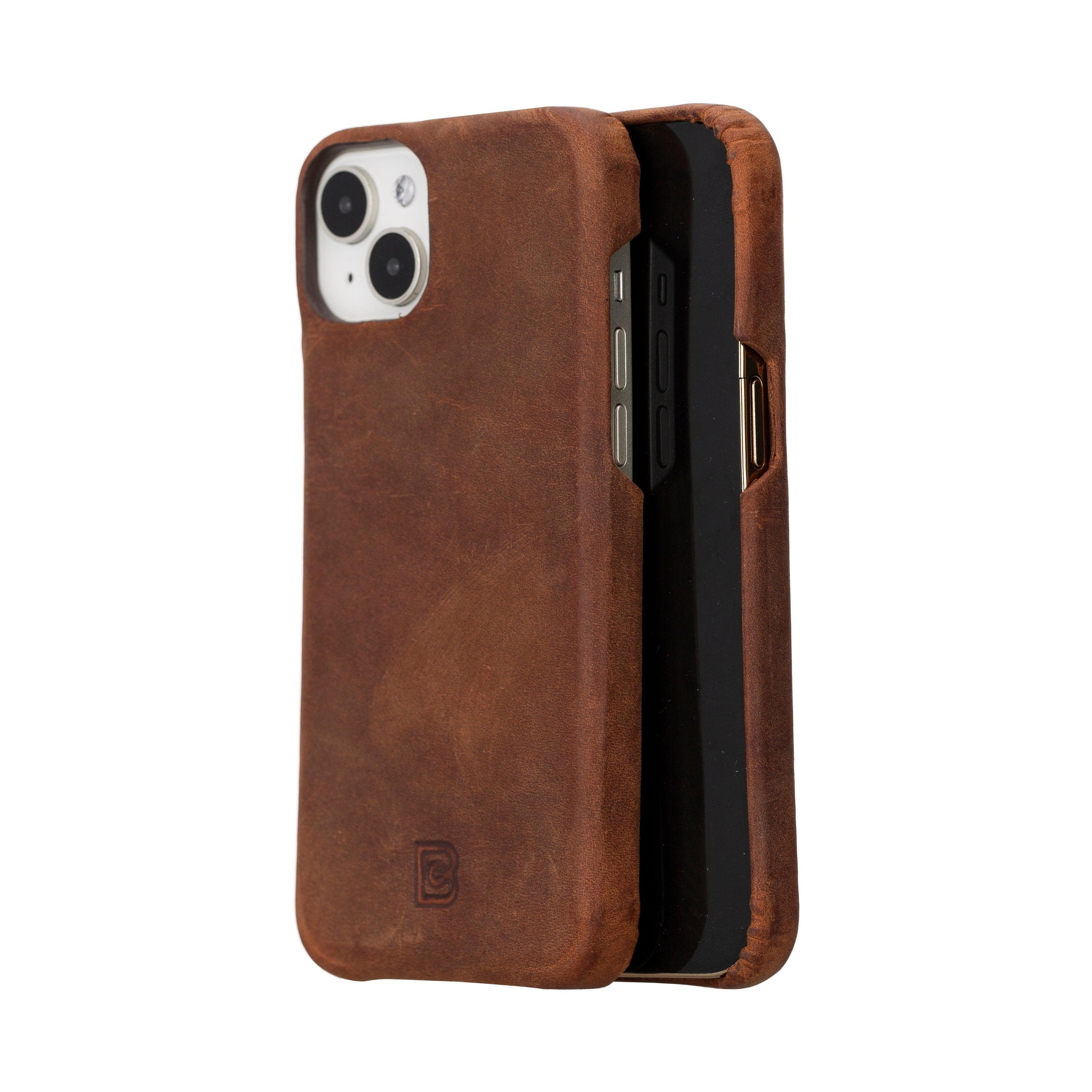 Bayelon F360 Genuine Leather Case for iPhone 15 Pro Max Saddle Brown