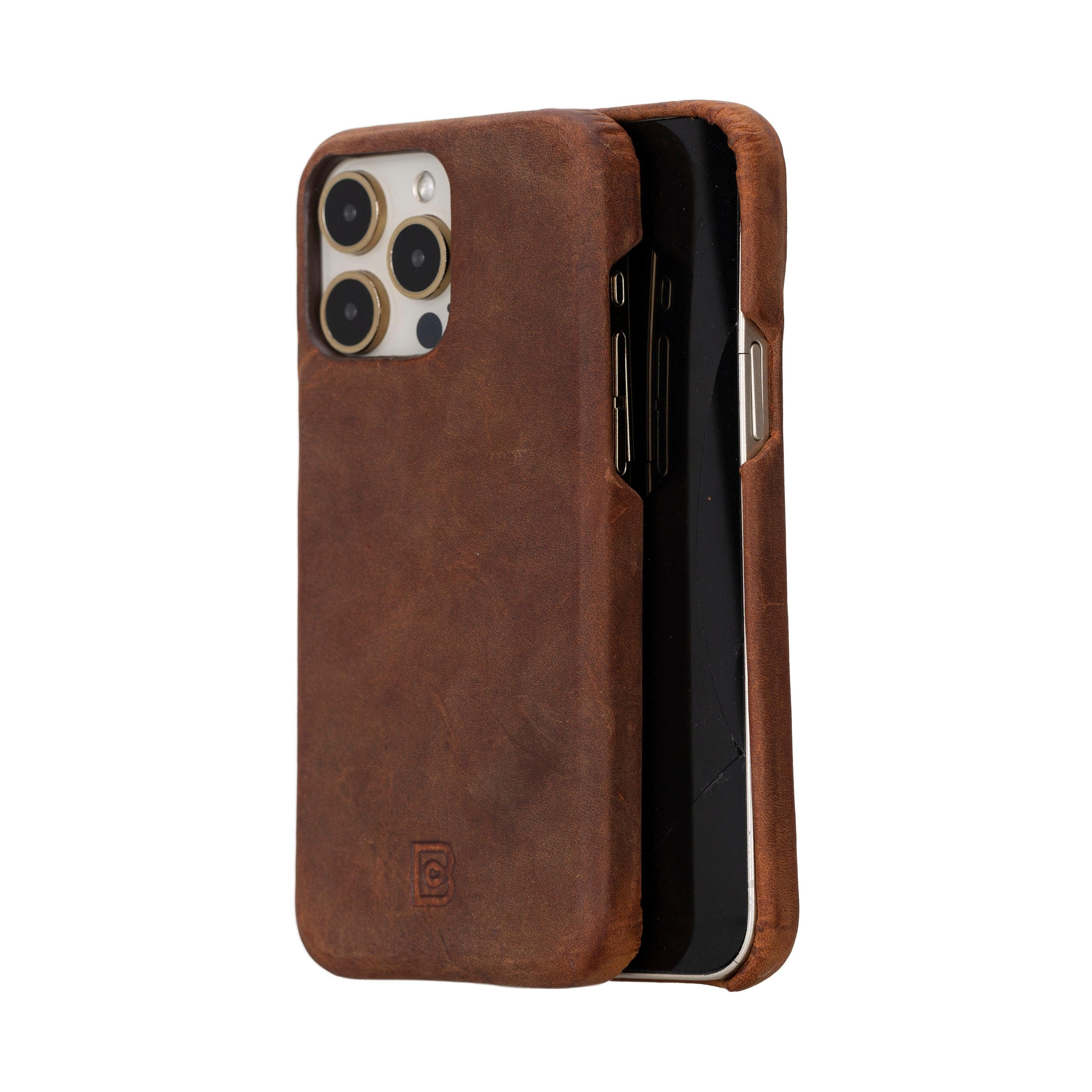 Bayelon F360 Genuine Leather Case for iPhone 15 Pro Max Saddle Brown