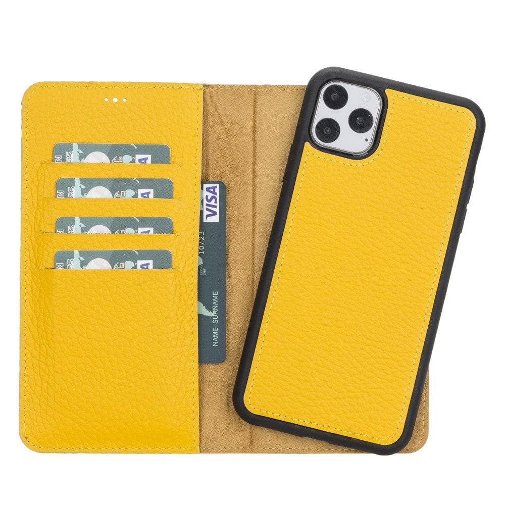 Bayelon Luxury Detachable Leather Wallet Case for iPhone 11 Series Yellow