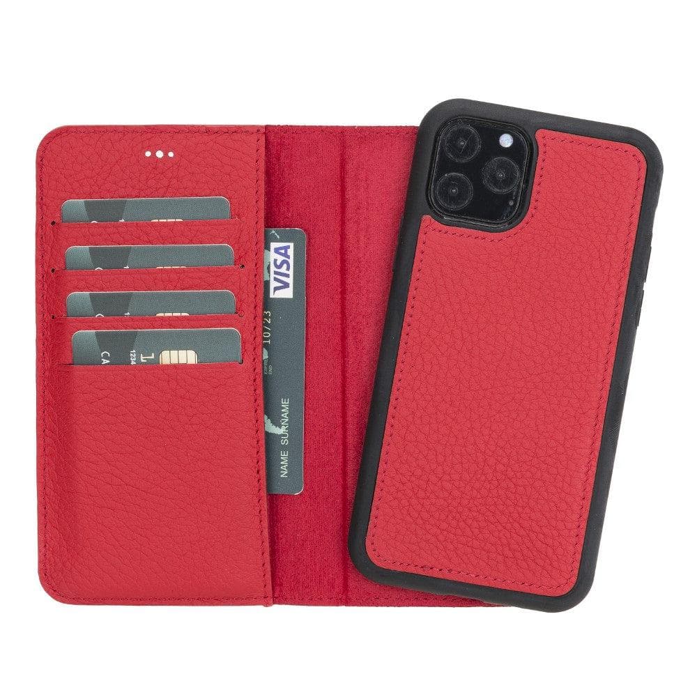 Bayelon Luxury Detachable Leather Wallet Case for iPhone 11 Series Crimson