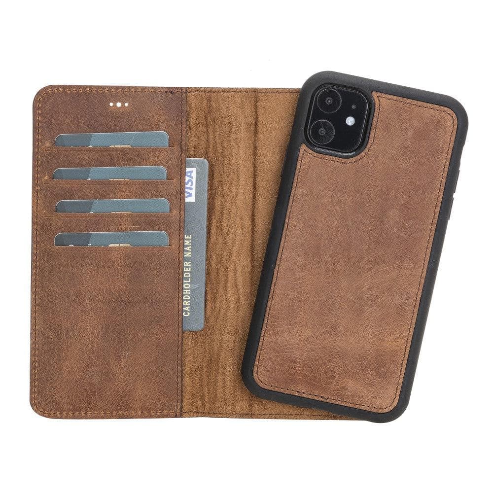 Bayelon Luxury Detachable Leather Wallet Case for iPhone 11 Series Saddle Brown