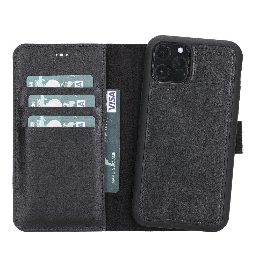 Bayelon Luxury Detachable Leather Wallet Case for iPhone 11 Series Black
