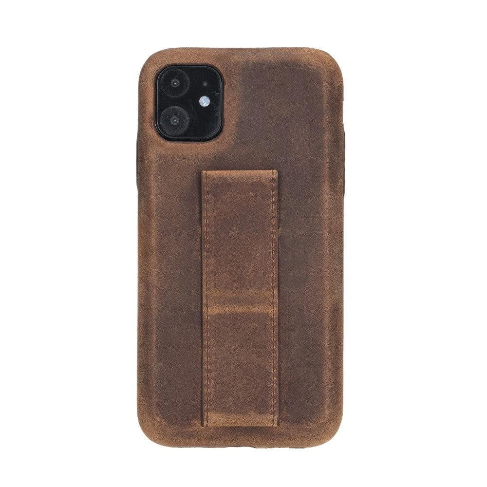Bayelon Rock Cover Stand Leather Case for iPhone 11 Series Saddle Brown
