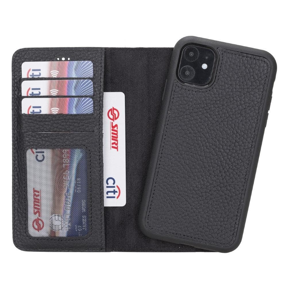 Bouletta Magic iPhone 12 Series Detachable Genuine Leather Wallet Case - MW I Phone 12 6.1 I Phone 12 Pro 6.1 Pebble Black