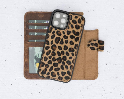 Bouletta Genuine Leather Wallet Case for iPhone 12 Series I Phone 12 Pro Max 6.7" Leopard