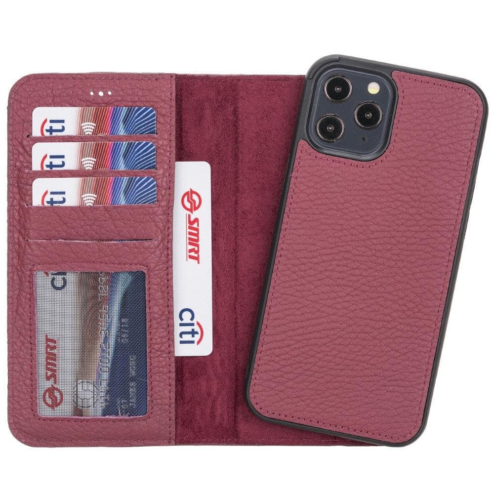 Bouletta Genuine Leather Wallet Case for iPhone 12 Series I Phone 12 6.1 I Phone 12 Pro 6.1 Dark Red