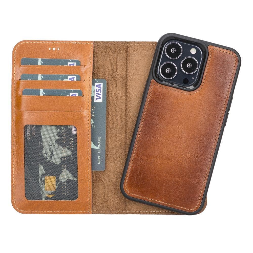 UnBranded Magic iPhone 13 Series Detachable Leather Wallet Case - MW Tan