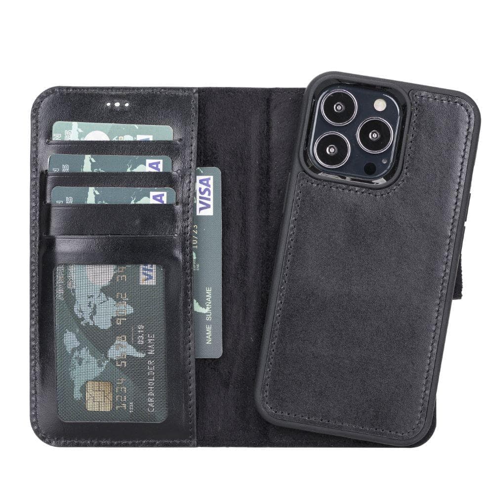 Bayelon Detachable Leather Wallet Case for iPhone 13 Series Black