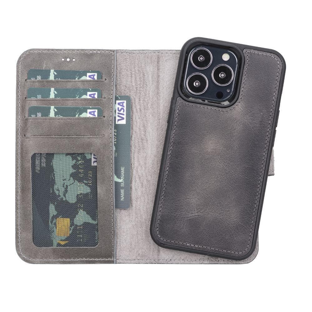 Bayelon Detachable Leather Wallet Case for iPhone 13 Series Gray