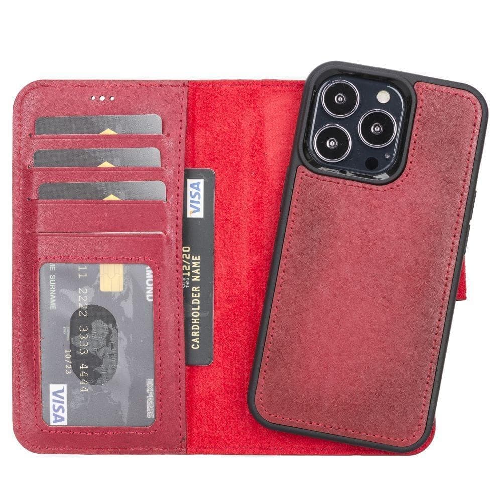 UnBranded Magic iPhone 13 Series Detachable Leather Wallet Case - MW Red