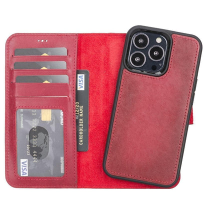 UnBranded Magic iPhone 13 Series Detachable Leather Wallet Case - MW Red