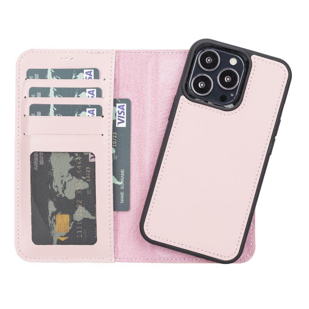 Bayelon Detachable Leather Wallet Case for iPhone 13 Series Pink