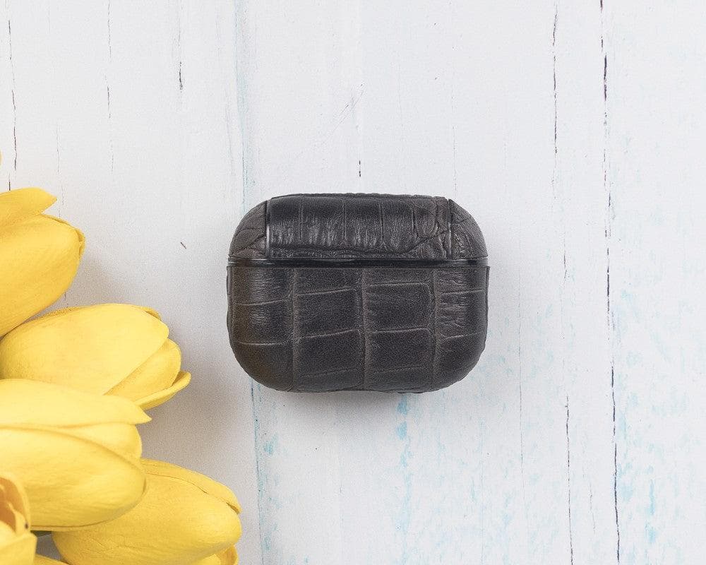 Bayelon Juni Leather Case for AirPods Pro 1st & 2nd Generation Crocodile Black