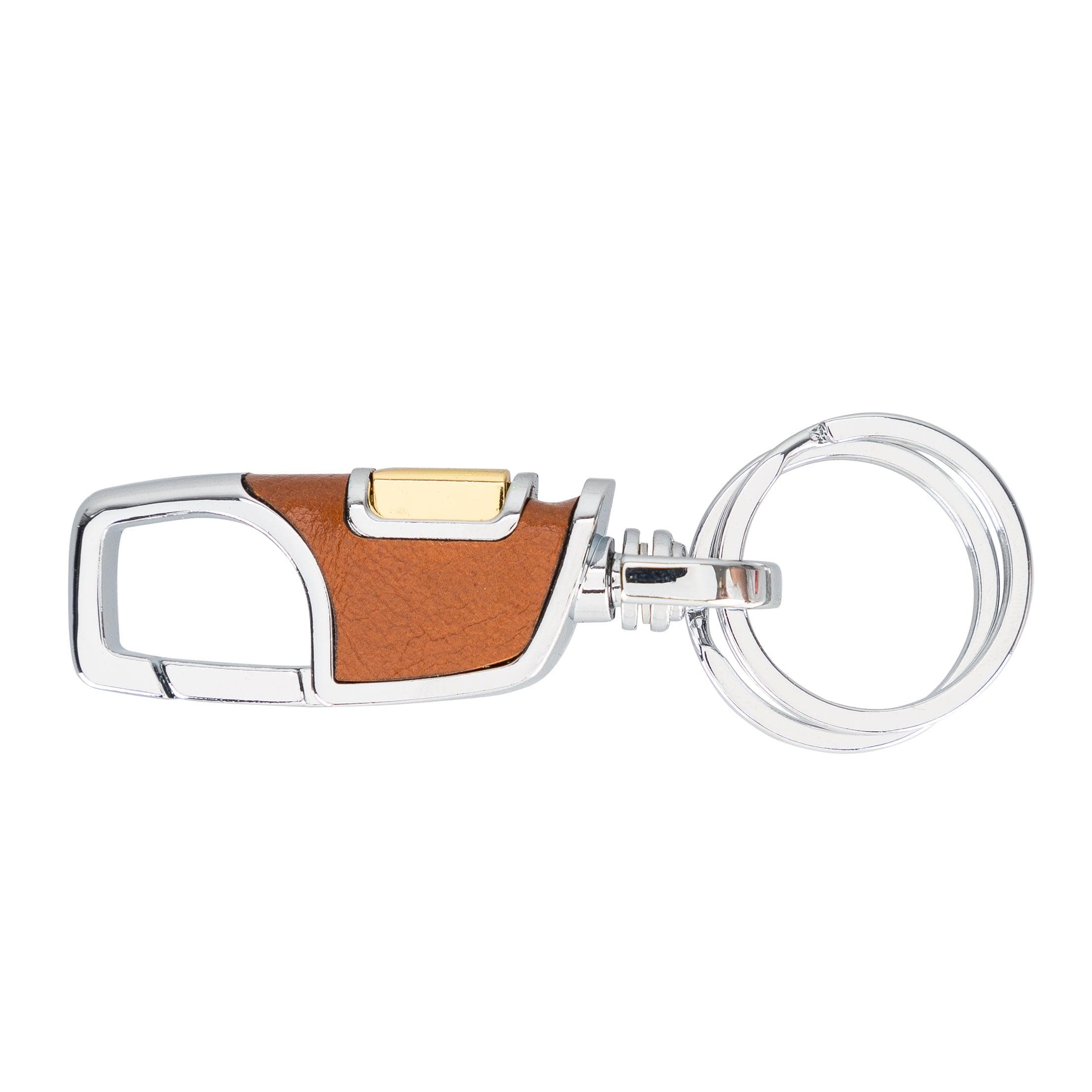 Bayelon BKR12 Genuine Leather Keyring with Premium Metal Clip Tan