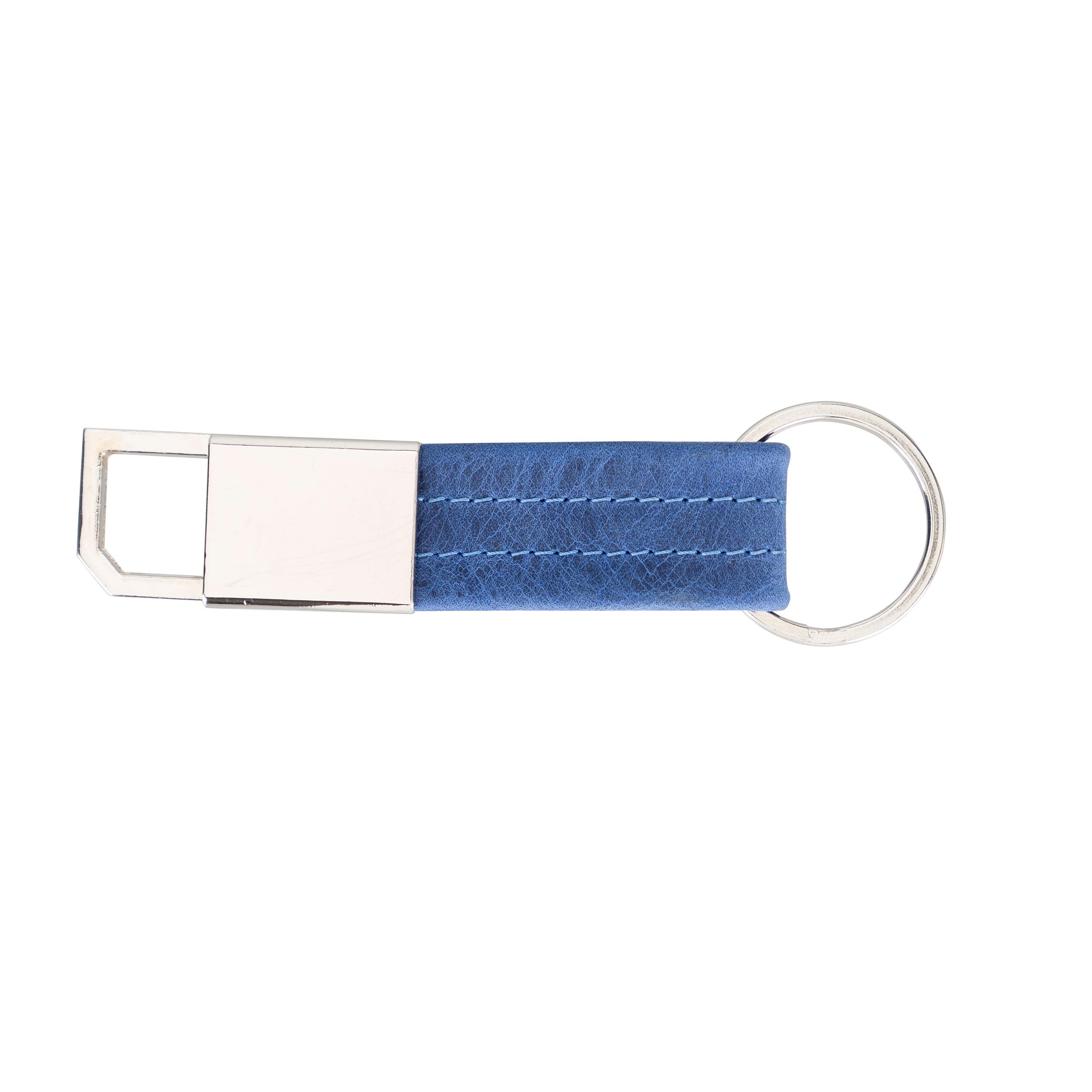 Bayelon BKR16 Genuine Leather Keyring with Sleek Metal Clip Cadet Blue