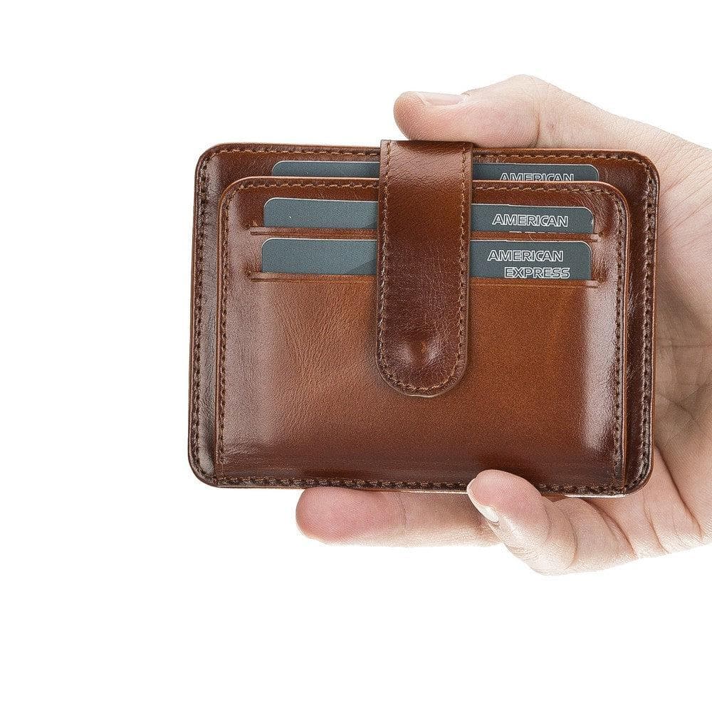 Bayelon BLW19 Genuine Leather Card Holder with Dual ID Windows Tan