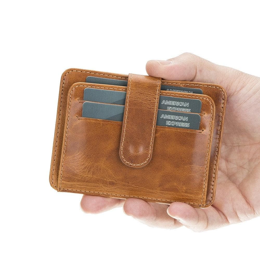 Bayelon BLW19 Genuine Leather Card Holder with Dual ID Windows Golden Tan