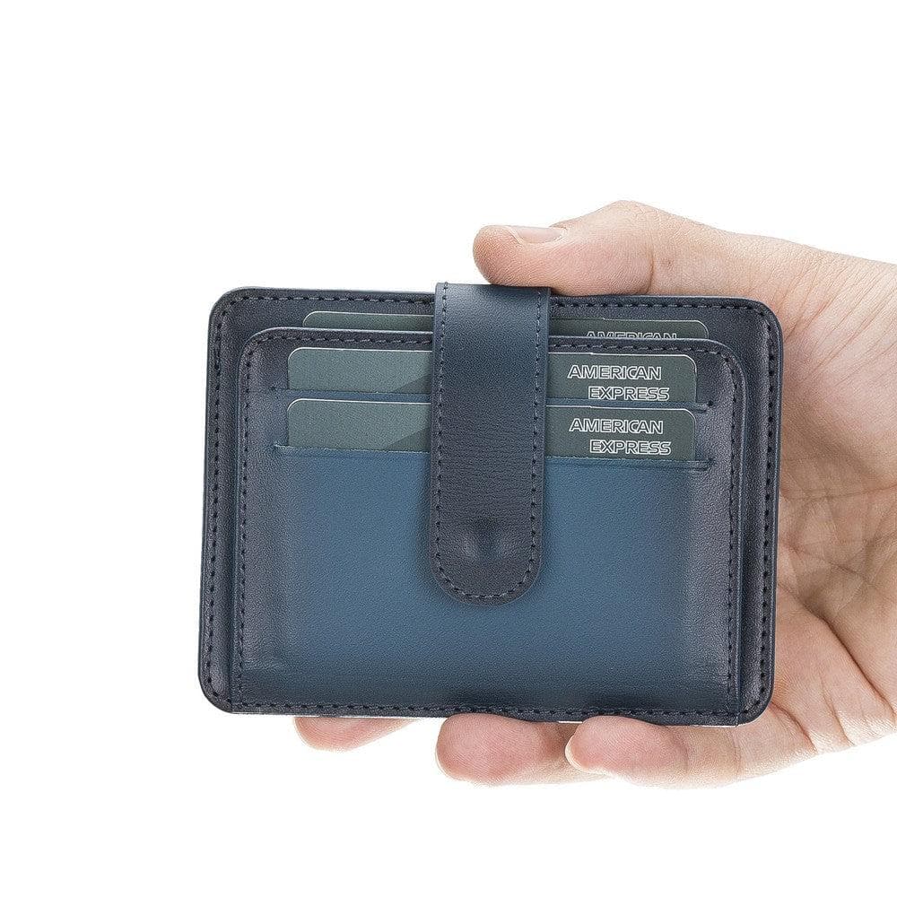 Bayelon BLW19 Genuine Leather Card Holder with Dual ID Windows Blue