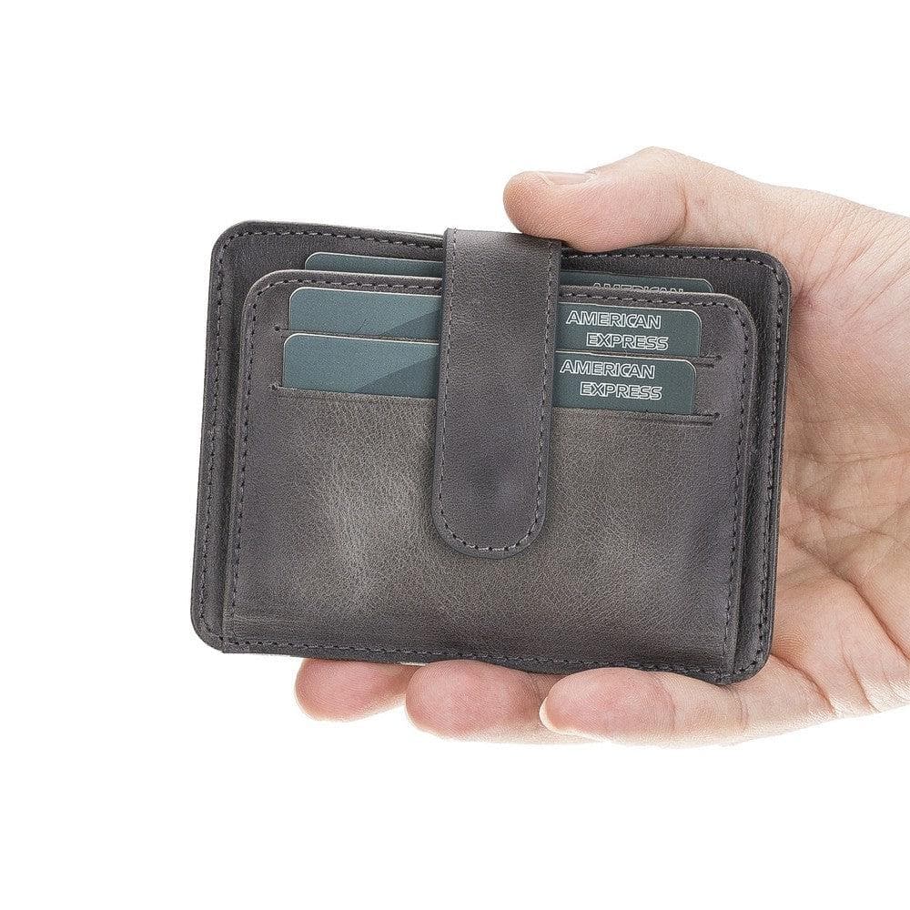 Bayelon BLW19 Genuine Leather Card Holder with Dual ID Windows Gray