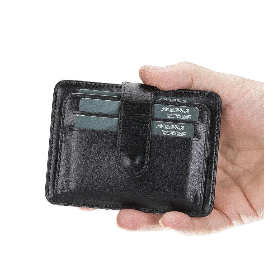 Bayelon BLW19 Genuine Leather Card Holder with Dual ID Windows Black